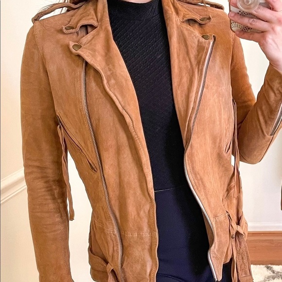 Sara Berman Tan Suede Moto Biker Jacket XS - Picture 2 of 16